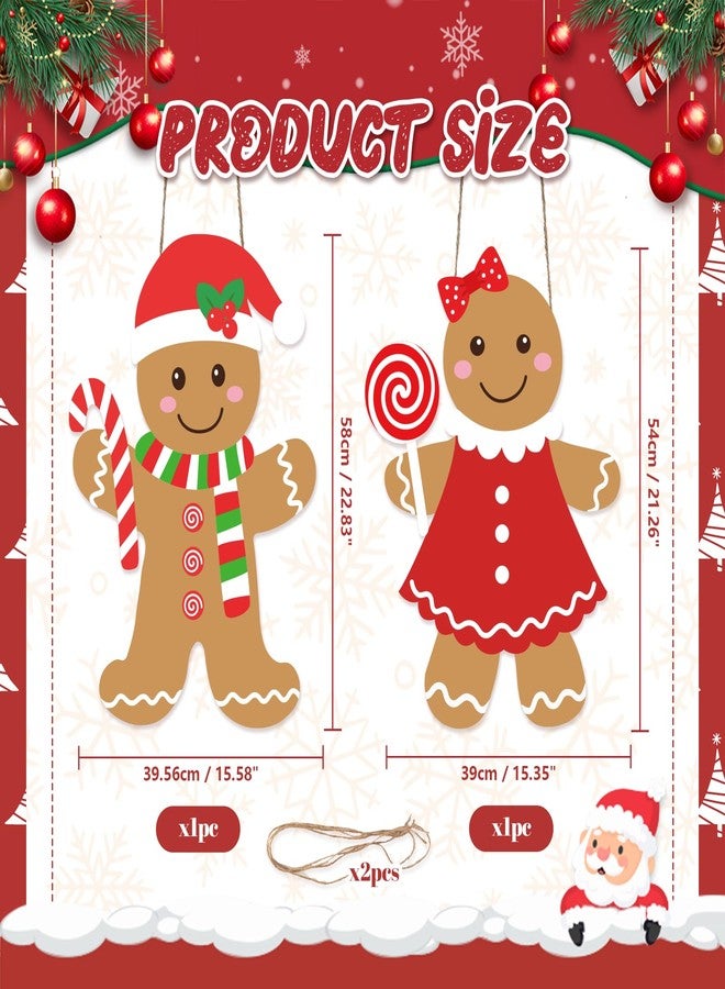 kockuu Christmas Door Hanging Sign, 2 Pcs Christmas Gingerbread Man Front Door Wreath Signs Wood Doors Hanger Outside Porch Decoration for Home Xmas Party Outdoor Indoor Wall Hanging Decor - Image 3
