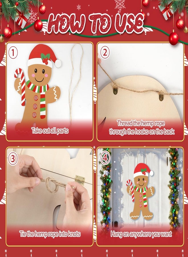 kockuu Christmas Door Hanging Sign, 2 Pcs Christmas Gingerbread Man Front Door Wreath Signs Wood Doors Hanger Outside Porch Decoration for Home Xmas Party Outdoor Indoor Wall Hanging Decor - Image 4