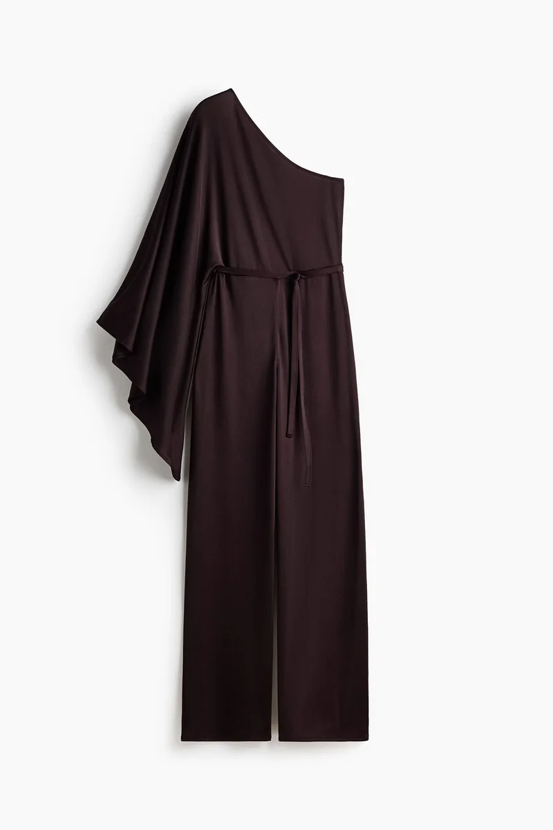 Tie-belt one-shoulder jumpsuit