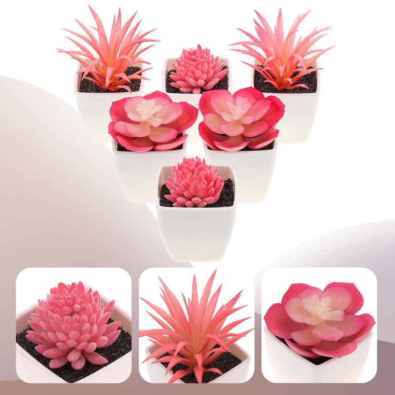 Woration 6Pcs Mini Artificial Succulent Plants Fake Plastic Succulents Potted for Garden Office Home Desk Decorations Floral Arrangement Craft- White Pots - Image 4