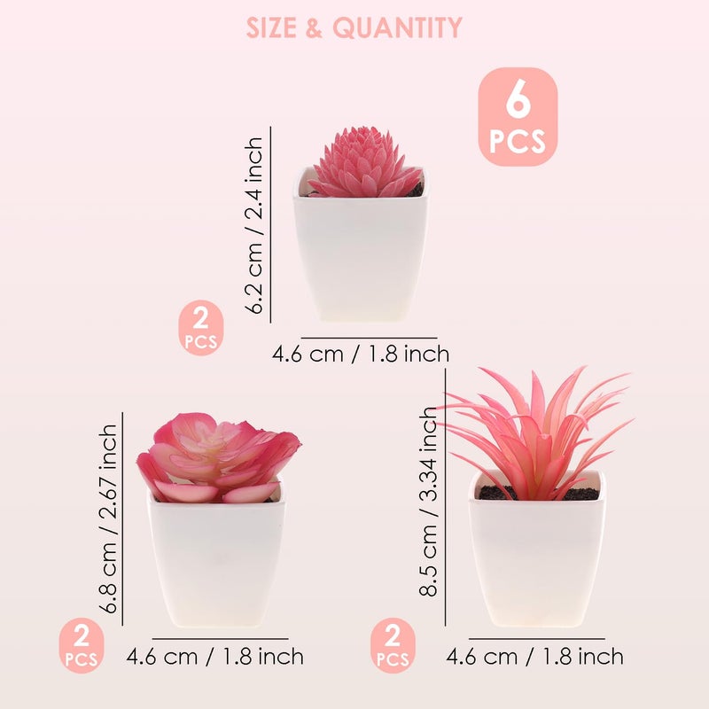 Woration 6Pcs Mini Artificial Succulent Plants Fake Plastic Succulents Potted for Garden Office Home Desk Decorations Floral Arrangement Craft- White Pots - Image 3