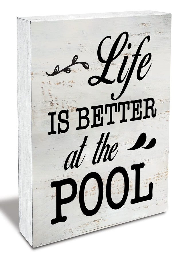 MAVOTEN Life is Better at the Pool Wood Box Sign Rustic Wooden Box Sign Summer Family Pool Beach House Desk Shelf Decor (5 X 5 Inch) - Image 1