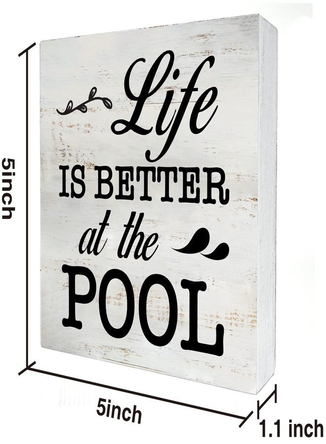 MAVOTEN Life is Better at the Pool Wood Box Sign Rustic Wooden Box Sign Summer Family Pool Beach House Desk Shelf Decor (5 X 5 Inch) - Image 2