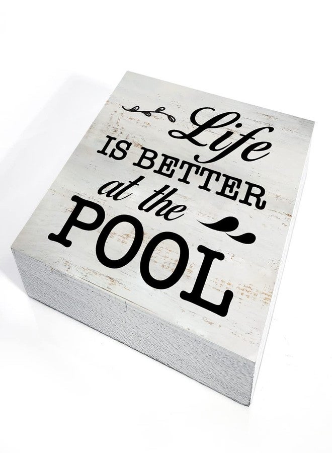 MAVOTEN Life is Better at the Pool Wood Box Sign Rustic Wooden Box Sign Summer Family Pool Beach House Desk Shelf Decor (5 X 5 Inch) - Image 3