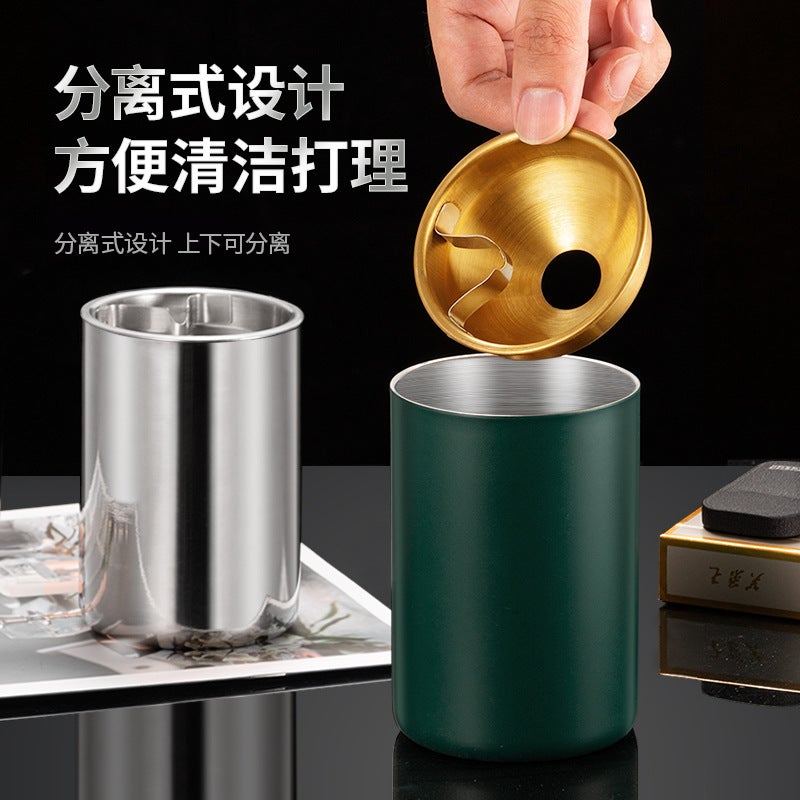 Thickened Ashtray Stainless Steel With Lid Household El Anti-Fly Ash Anti-Fall Anti-Wind Engraving Logo Advertising Gift - Image 5