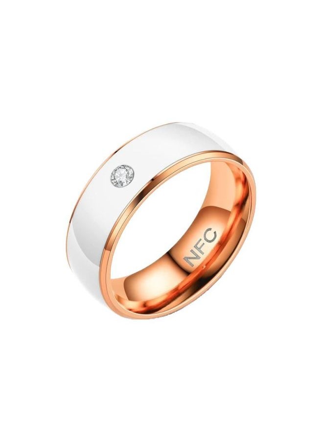 NFC Ring Fashion Personality Mobile Phone Smart Access Card Bus Card Subway Card Titanium Ring-Colour:Rose Gold White Oil  - Image 5
