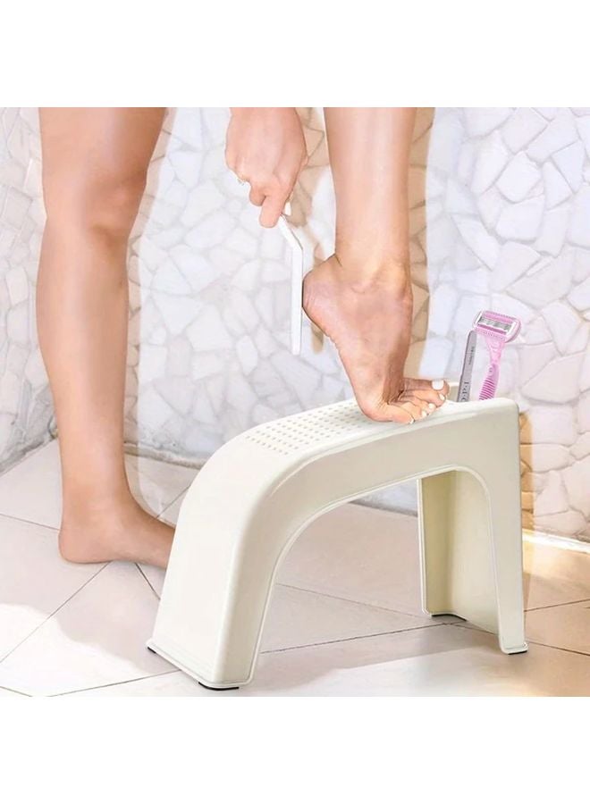 White Shower Foot Rest with Non Slip Surface and Built in Storage for Pedicure - Image 2
