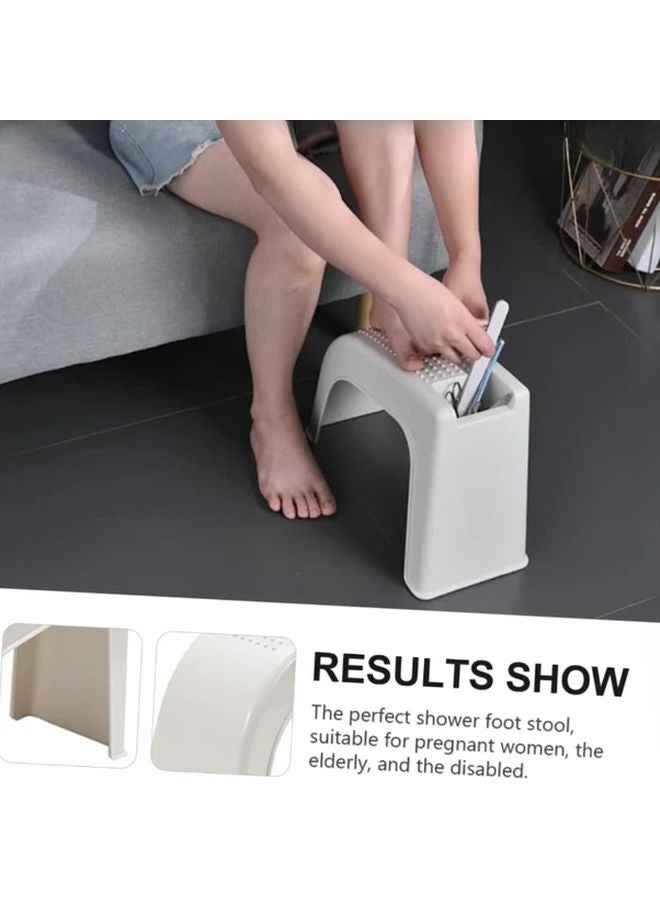 White Shower Foot Rest with Non Slip Surface and Built in Storage for Pedicure - Image 3