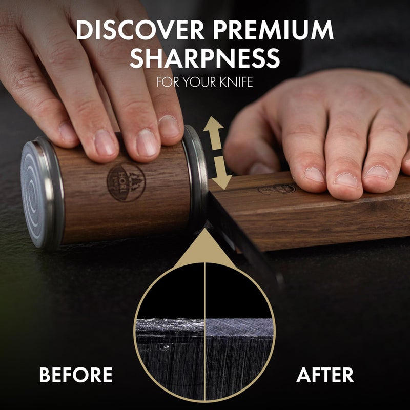 HORL HORL 2 Walnut Rolling Knife Sharpener - Kitchen Knife Sharpener for Razor Sharp Edges Made in Germany - Easy Knife Sharpening Kit - Knife Sharpener Roller with Magnetic Holder with 15 & 20 Degrees  - Image 4