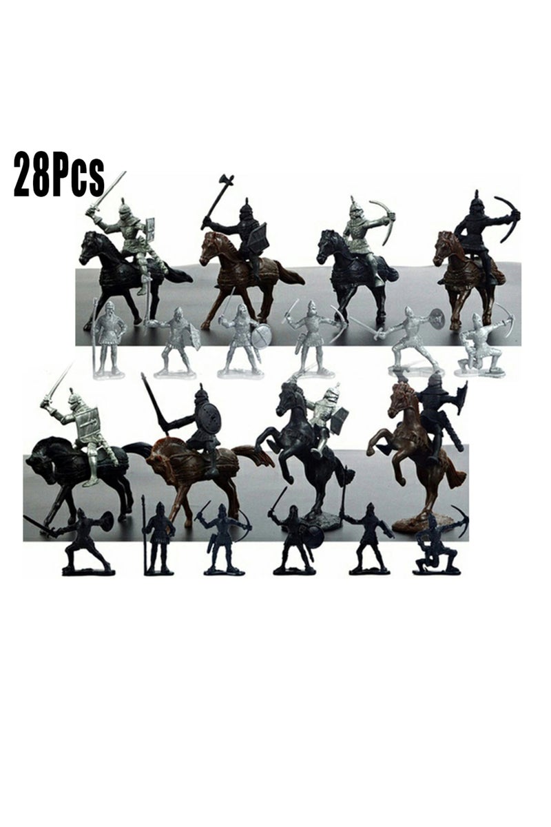 إيروريكس مجموعة مكونة من 28 قطعة من مجسمات فرسان ومحاربين وخيول من العصور الوسطى، ألعاب أطفال، نموذج ثابت للعب على الرمال... - Image 1