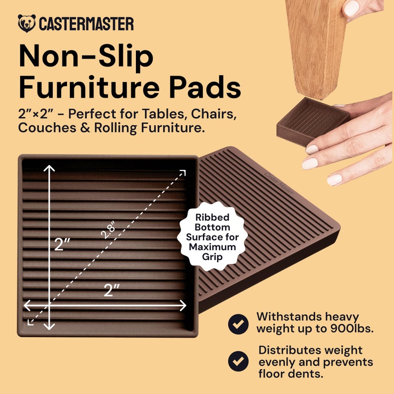 CasterMaster Non Slip Furniture Pads - 2 in x 2 in Brown 4 Pack - Chair Leg Floor Protectors & Furniture Sliders for Hardwood, Vinyl & Tile Floors - Bed Stoppers - Image 2