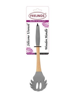 Feelings Silicone Pasta Server With Rubber Wood Handle Grey Color 30.5cm  - Image 1
