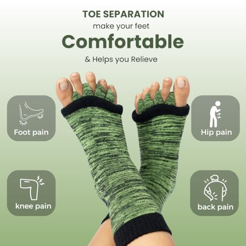DIRTS Original Foot Alignment 5-Toe Separator Orthopedic Cotton Socks for Women & Men – Bunion Corrector & Plantar Fasciitis Support (Green, M) - Image 5