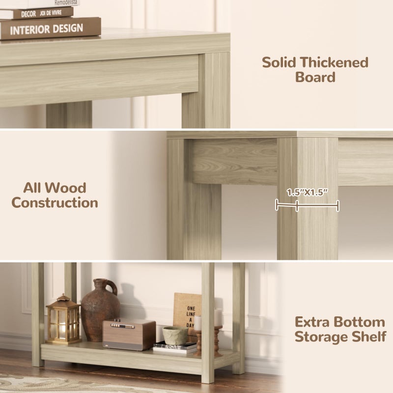 Besiost Small Farmhouse Wood Entryway Table Narrow Console Table with Storage Behind Couch Sofa Table with Shelves Entry Way Table with Open Storage, Easy Assembly, 32" Classical Washed Oak - Image 5