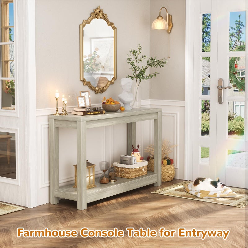 Besiost Small Farmhouse Wood Entryway Table Narrow Console Table with Storage Behind Couch Sofa Table with Shelves Entry Way Table with Open Storage, Easy Assembly, 32" Classical Washed Oak - Image 2