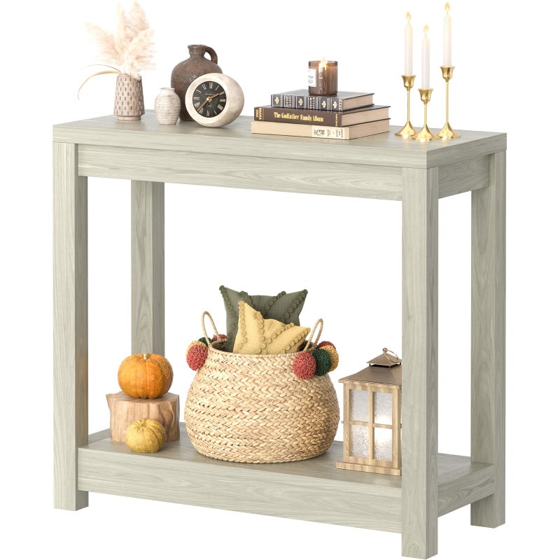 Besiost Small Farmhouse Wood Entryway Table Narrow Console Table with Storage Behind Couch Sofa Table with Shelves Entry Way Table with Open Storage, Easy Assembly, 32" Classical Washed Oak - Image 1