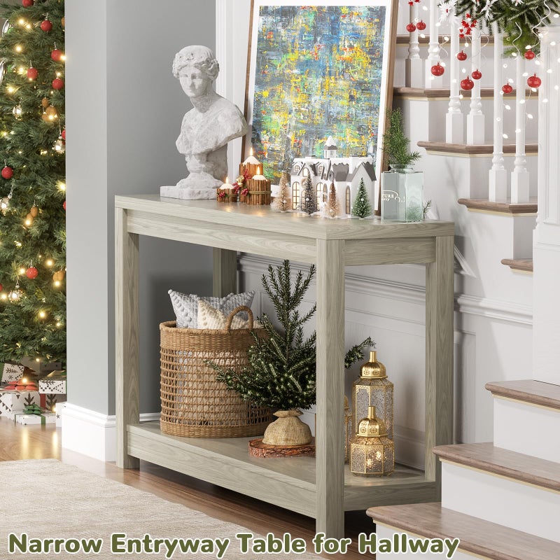 Besiost Small Farmhouse Wood Entryway Table Narrow Console Table with Storage Behind Couch Sofa Table with Shelves Entry Way Table with Open Storage, Easy Assembly, 32" Classical Washed Oak - Image 4