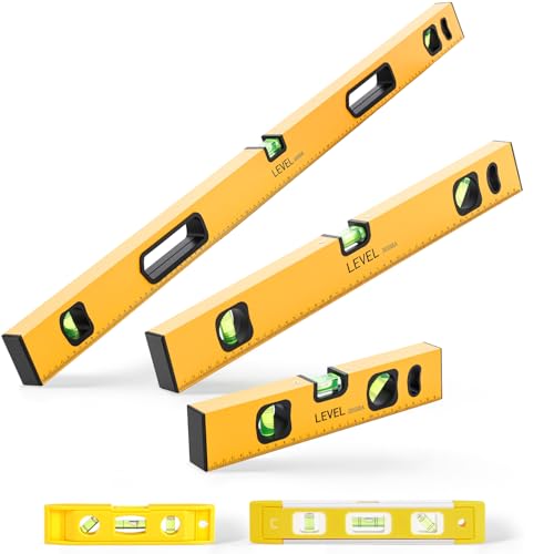 Kingdder 5 Piece Spirit Level Set Magnetic Torpedo Level Included 6 25 9 12 20 40 Leveler with 4590180bubbles Measuring Aluminum Alloy Levels with Carrying Bag Yellow - Image 1