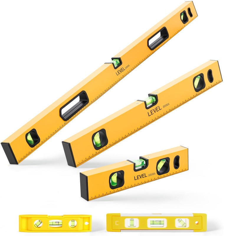 Kingdder 5 Piece Spirit Level Set Magnetic Torpedo Level Included 6 25 9 12 20 40 Leveler with 4590180bubbles Measuring Aluminum Alloy Levels with Carrying Bag Yellow - Image 2