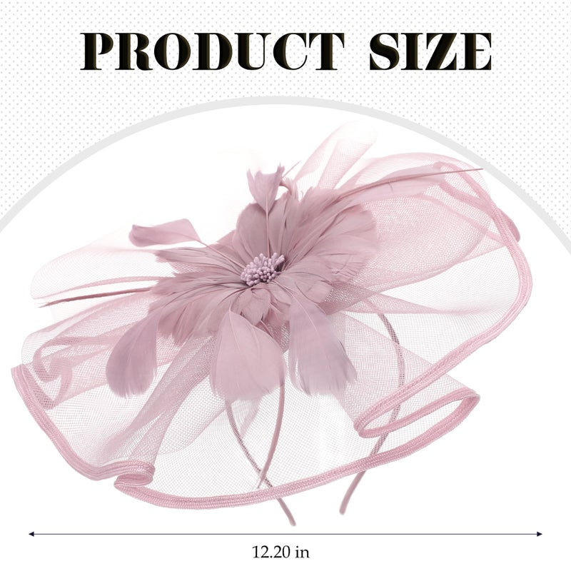 Zinniday Pink Tea Party Headband - 1920s 50s Vintage Feather Church Fascinator Victoria Elegant Church Headband with Flower and Feather for Women High Valentine's Day Renaissance Costume - Image 4