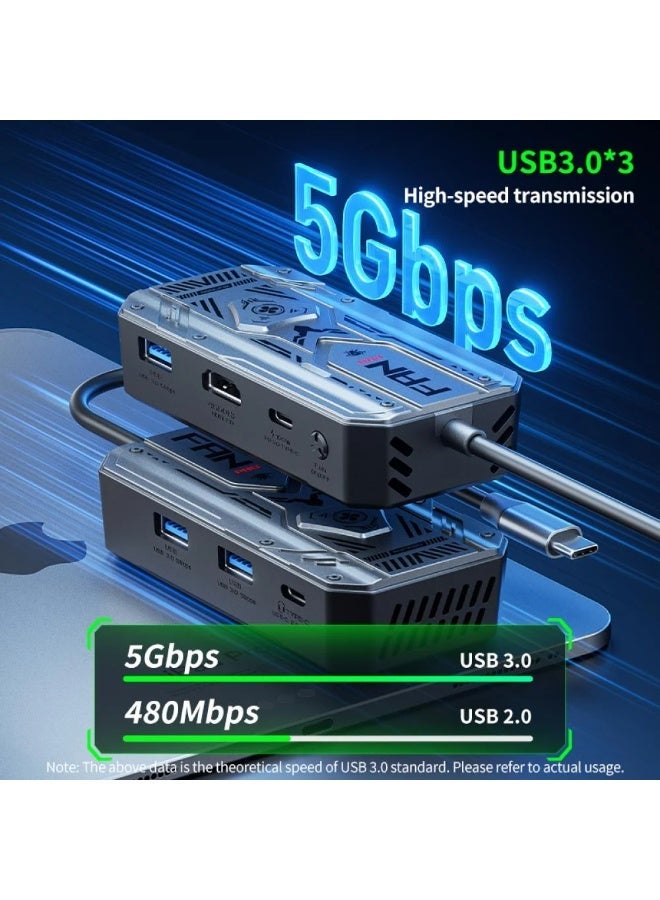بليكستون محوّل بورت Plextone GS6 GEN2 من النوع C، 6 في 1، مزوّد بمروحة توربو بـ 28 شفرة، ومنفذ HDMI 2.0 بدقة 4K@60Hz، وتقنية الشحن السريع PD بقدرة 100 واط، ونقل بيانات عالي السرعة عبر 3 منافذ USB 3.0 بسرعة تصل إلى 5 جيجابت في الثانية، كما يدعم بسلاسة سماعات الرأس بمقاس 3.5 ملم/النوع C/USB. - Image 4