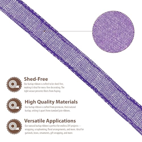 Mandala Crafts Purple Burlap Ribbon 1.5 Inches Wide Jute Ribbons for Crafts - 20 Yds Roll Rustic Burlap Wrap Trim Ribbons for Wreaths Bows Wedding Party Decoration - Image 3