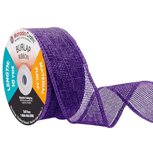 Mandala Crafts Purple Burlap Ribbon 1.5 Inches Wide Jute Ribbons for Crafts - 20 Yds Roll Rustic Burlap Wrap Trim Ribbons for Wreaths Bows Wedding Party Decoration - Image 1