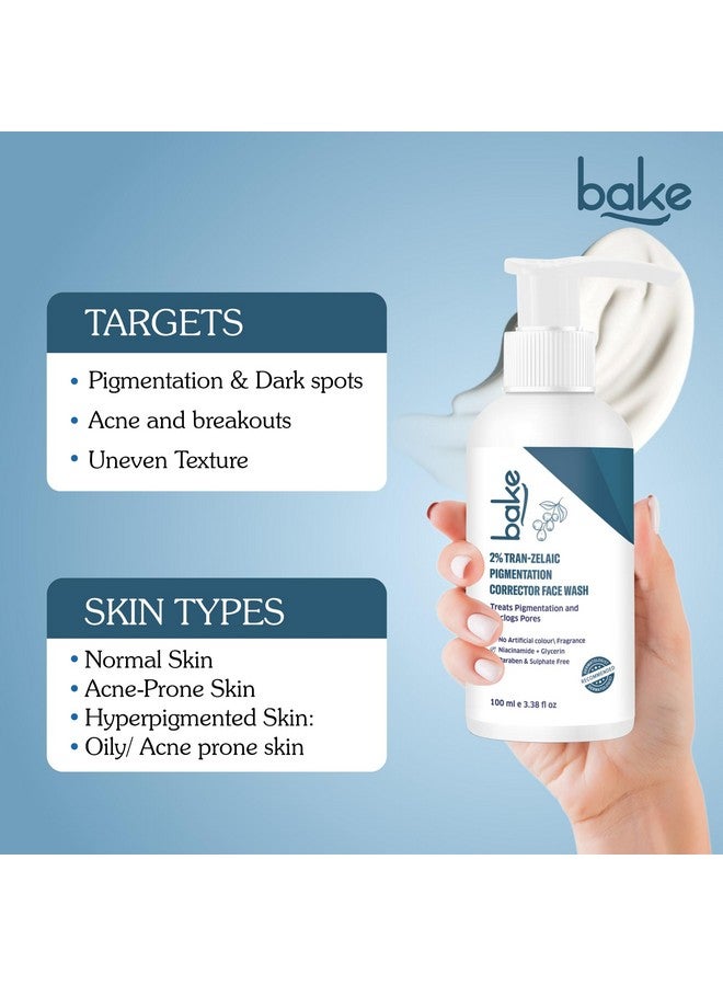 BAKE 2% Tran-Zelaic Pigmentation Corrector Milky Face Wash | For Pigmentation, Dark Spots & Tan Removal | Unclogs Pores | All Skin Types | Removes Blackheads & Whiteheads - 100ml - Image 4