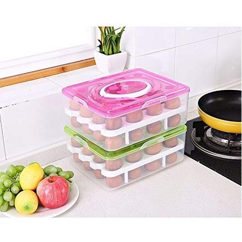 vedvit Double Layer Egg Storage Box Plastic 32 Grid Egg Holder Box for Fridge Refrigerator Boxes Egg Basket Storage Container with Lid Multicolor - Image 2