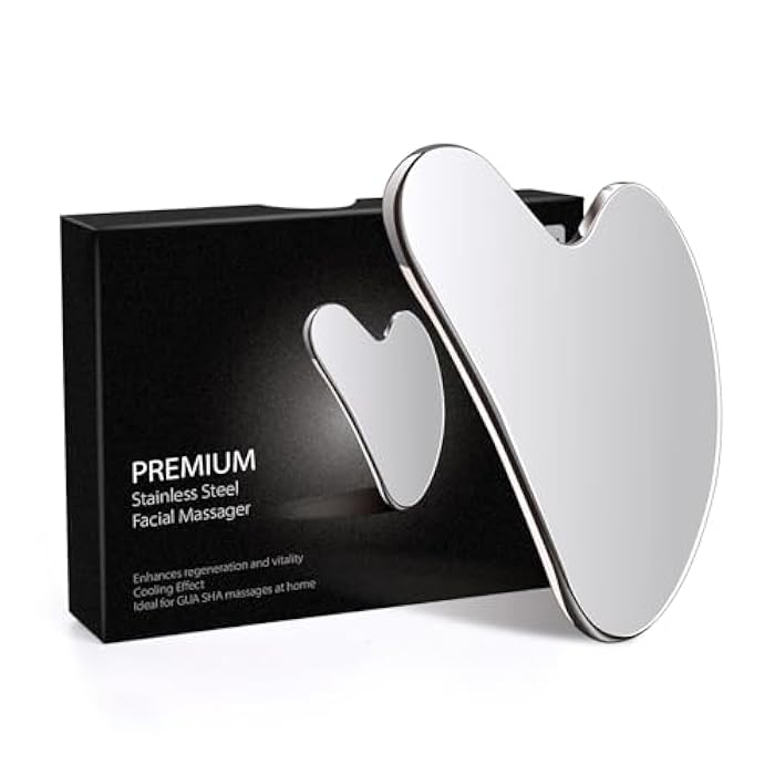 Daubigny Stainless Steel Gua Sha Facial Tools Guasha for Face Metal Gua Sha Tighten Skin Massage Guasha Beauty Tool for Body Eyes Neck Massager with Travel Pouch Skin Care Gifts (Silver) - Image 1