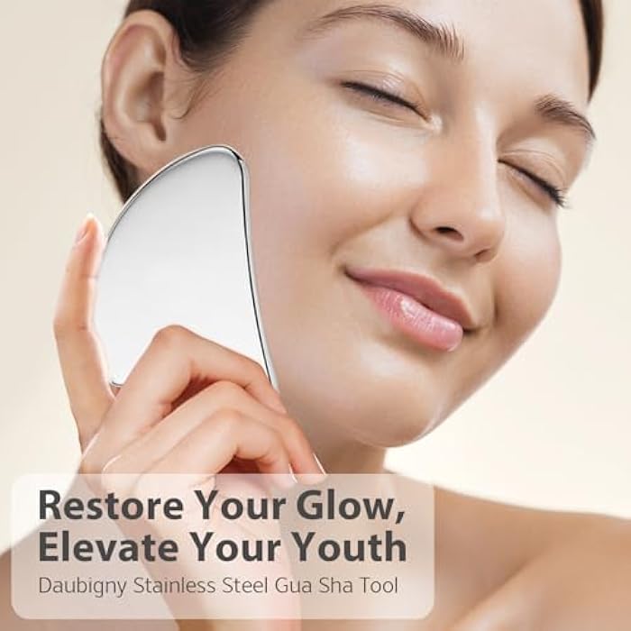 Daubigny Stainless Steel Gua Sha Facial Tools Guasha for Face Metal Gua Sha Tighten Skin Massage Guasha Beauty Tool for Body Eyes Neck Massager with Travel Pouch Skin Care Gifts (Silver) - Image 2