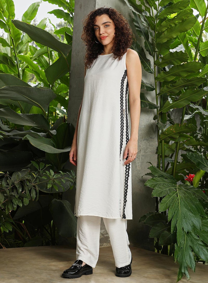  قصة Women's Daisy White Contrast Swirl Kurta Set  - Image 3