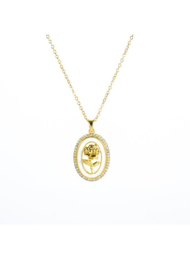 The Black Pearl Accessories White Zirconic Golden Stainless Steel Flower Pendant Necklace - Image 1