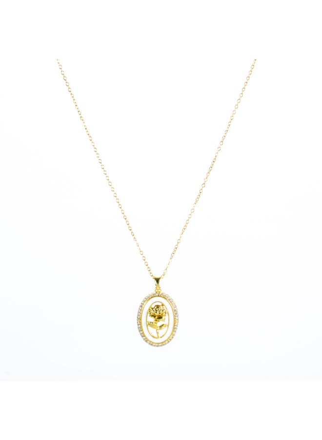 The Black Pearl Accessories White Zirconic Golden Stainless Steel Flower Pendant Necklace - Image 2