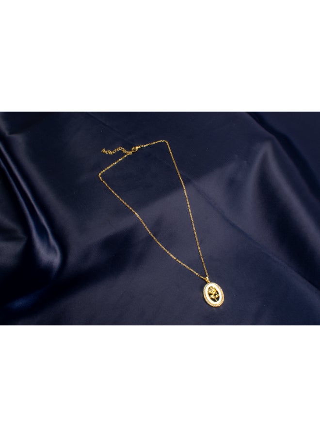 The Black Pearl Accessories White Zirconic Golden Stainless Steel Flower Pendant Necklace - Image 4