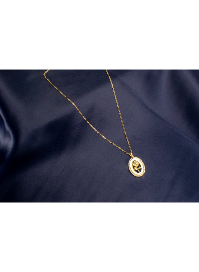 The Black Pearl Accessories White Zirconic Golden Stainless Steel Flower Pendant Necklace - Image 3