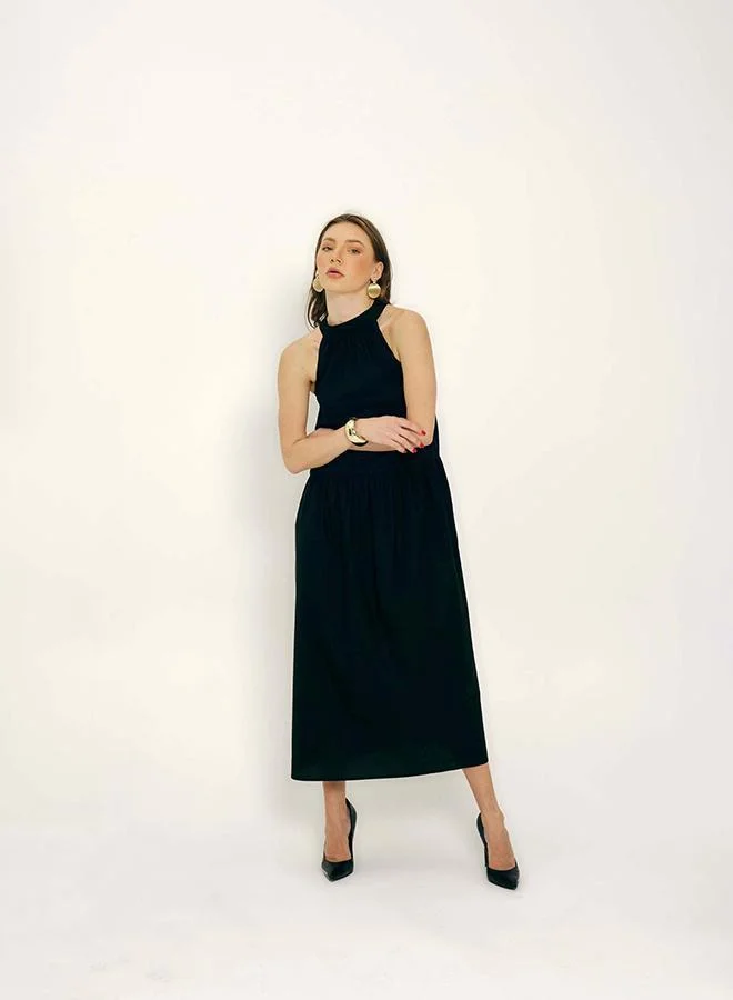 Virgio 100% Cotton Halter Neck Tiered Maxi Dress