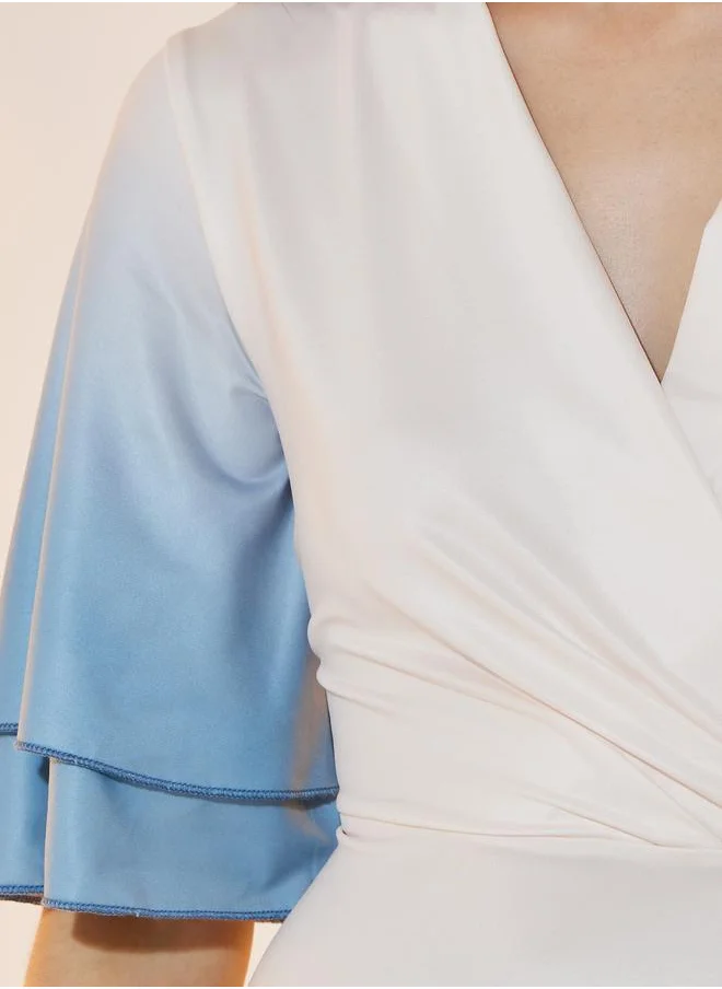 تايك تو Take Two Ombre Look Frill Sleeves Wrap Front Maxi Dress