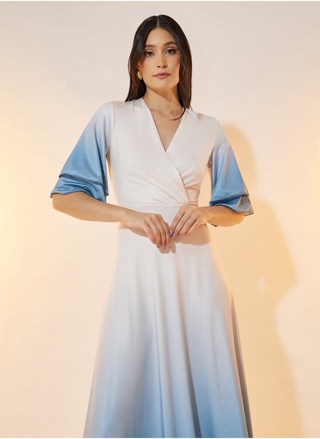 Take Two - Ombre Look Frill Sleeves Wrap Front Maxi Dress - Image 1