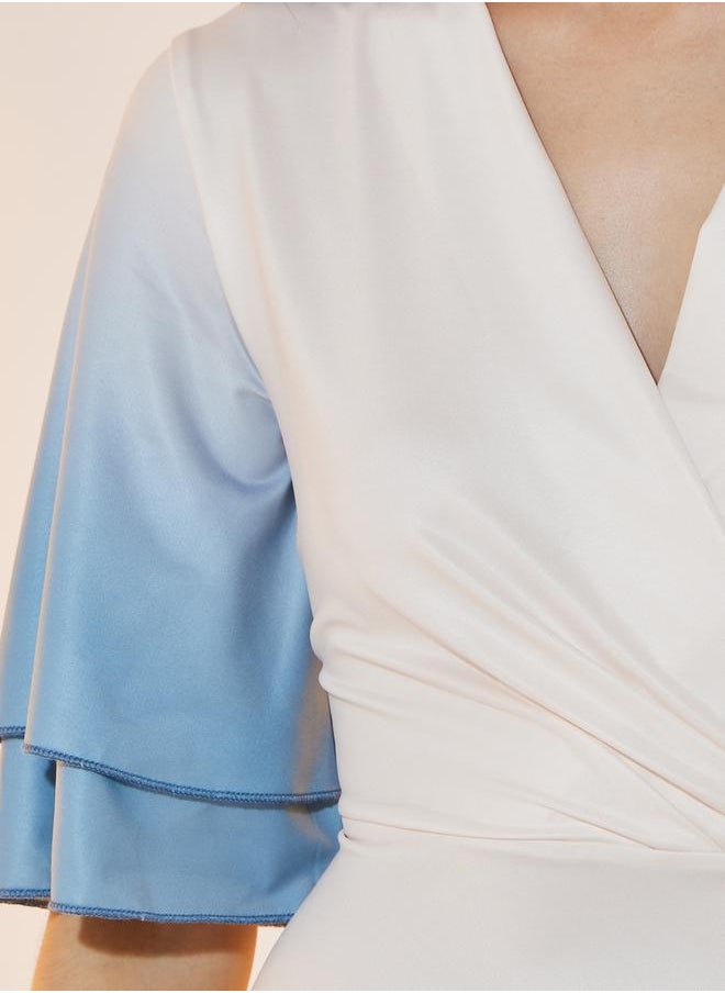 Take Two - Ombre Look Frill Sleeves Wrap Front Maxi Dress - Image 1