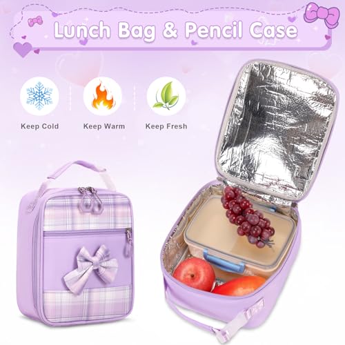 ACESAK Girls Backpack - 3PCS Backpack for Girls Cute School Backpacks for Girls Kindergarten Elementary Preschool Middle Kids School Bags with Lunch Box Pencil Case Set (Purple) - Image 5