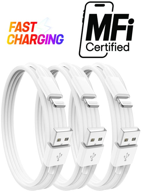 iPhone Charger Cable 1m , 3Pack [Apple MFi Certified] Long Lightning to USB Cable 1 meter, Apple Fast Charging Lead for Apple iPhone 13 Pro/12 Pro Max/12 Mini/11/X/XS/XR/XS Max/8/8 Plus/7/6/iPad
