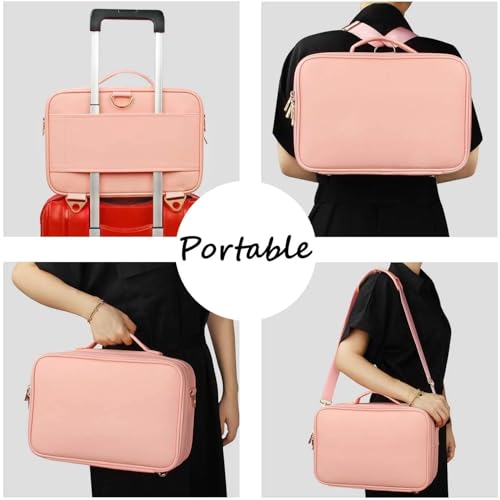 SHAMAX® Professional Makeup Bag for Women Travel Cosmetic Kit Storage Vanity Box Vanity Bag for Cosmetics Makeup Brush Bag with Adjustable Dividers Organisers (9012/Pink) - Image 5
