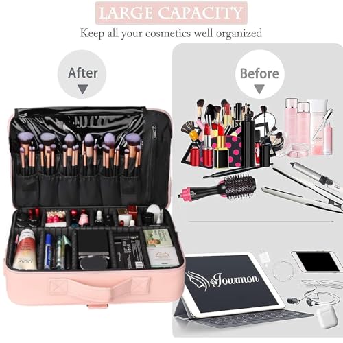 SHAMAX® Professional Makeup Bag for Women Travel Cosmetic Kit Storage Vanity Box Vanity Bag for Cosmetics Makeup Brush Bag with Adjustable Dividers Organisers (9012/Pink) - Image 4