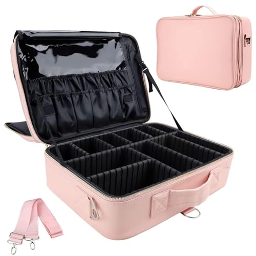 SHAMAX® Professional Makeup Bag for Women Travel Cosmetic Kit Storage Vanity Box Vanity Bag for Cosmetics Makeup Brush Bag with Adjustable Dividers Organisers (9012/Pink) - Image 1