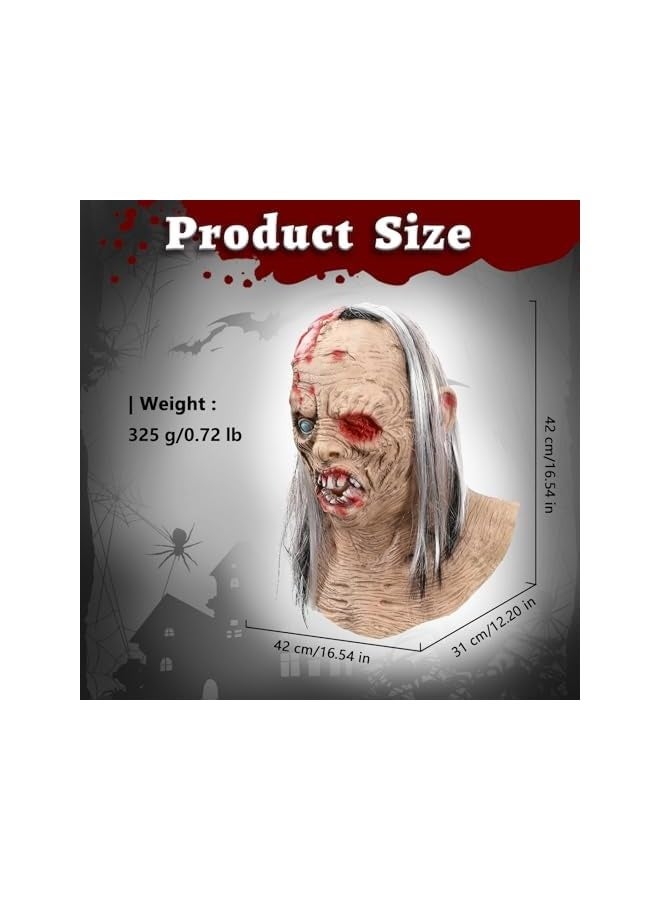 Loquat Scary Old Man Mask with Hair Horror Zombie Mask  Creepy Mask Realistic Zombie Mask Adults  - Image 3