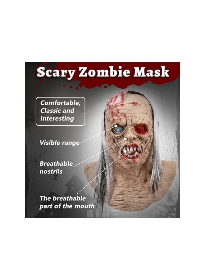 Loquat Scary Old Man Mask with Hair Horror Zombie Mask  Creepy Mask Realistic Zombie Mask Adults  - Image 4