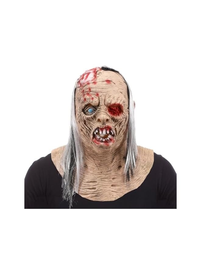 Loquat Scary Old Man Mask with Hair Horror Zombie Mask  Creepy Mask Realistic Zombie Mask Adults  - Image 1