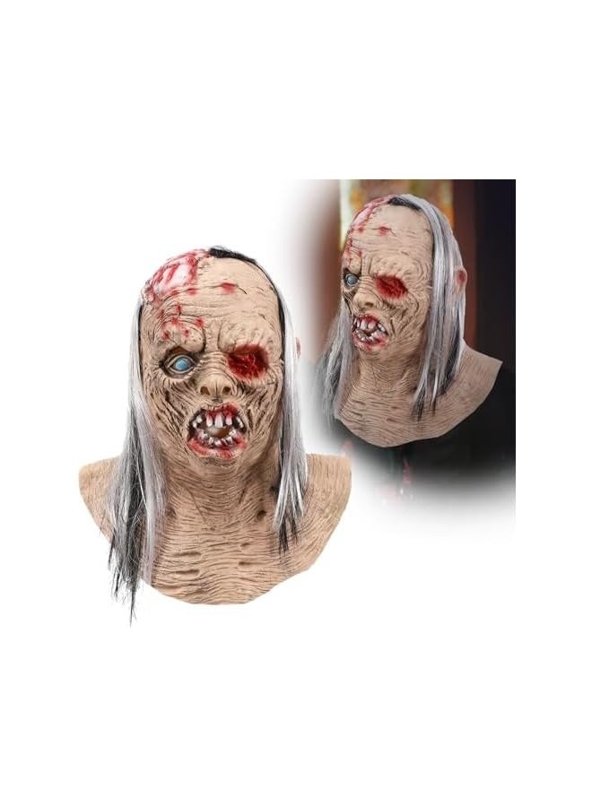 Loquat Scary Old Man Mask with Hair Horror Zombie Mask  Creepy Mask Realistic Zombie Mask Adults  - Image 2