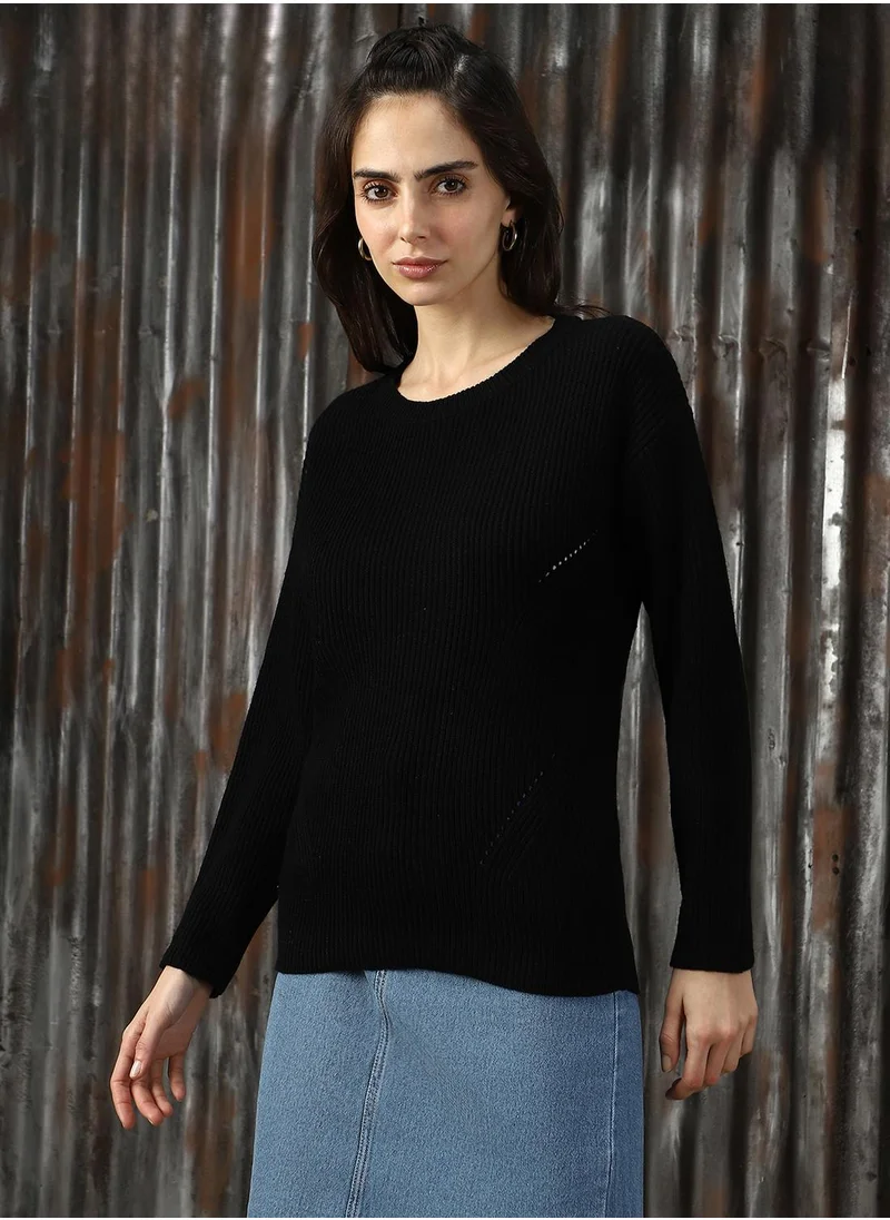 هاي ستار Women's Black 100% Acrylic Solid Sweater